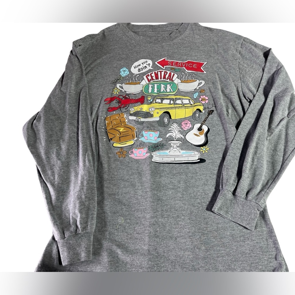 FRIENDS CENTRAL PERK GRAPHIC TEE UNISEX XL GRAY SITCOM LONG SLEEVE TV COTTON